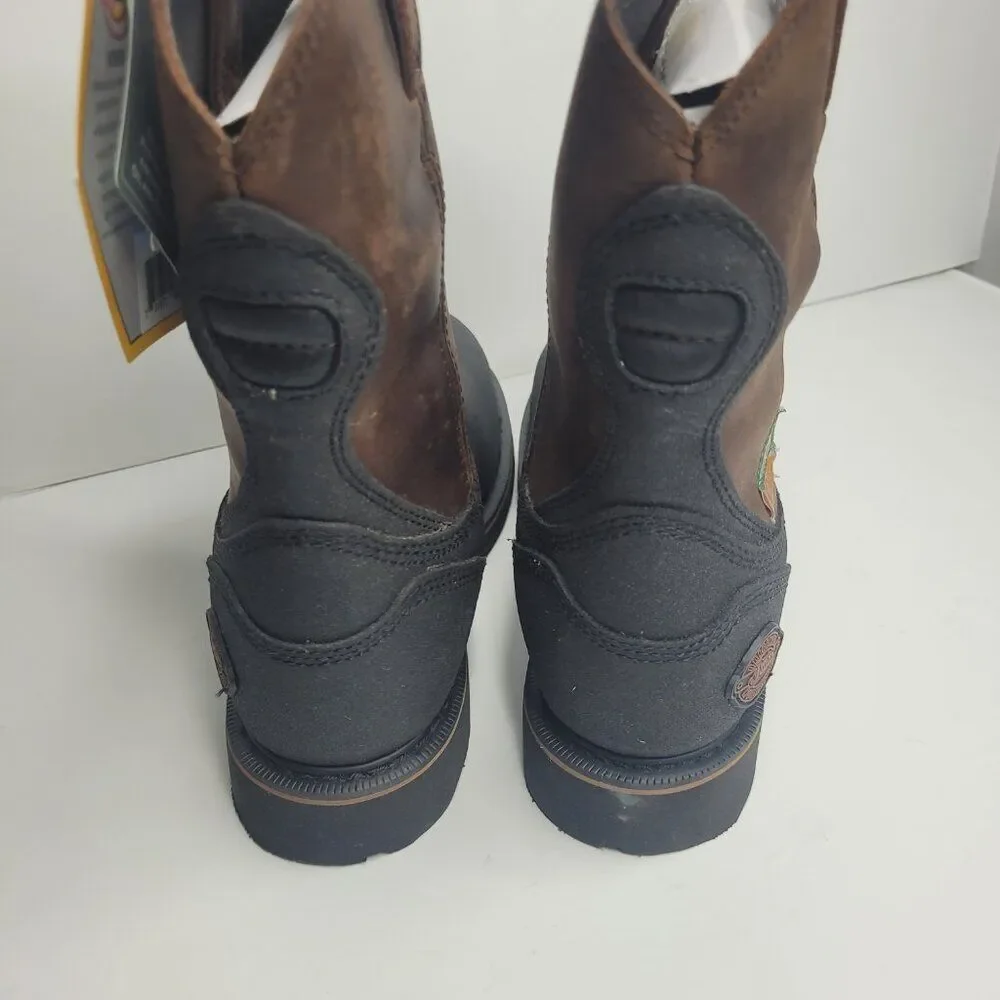 Justin boots black brown steel toe waterproof pull on work boots size 7EE NWT